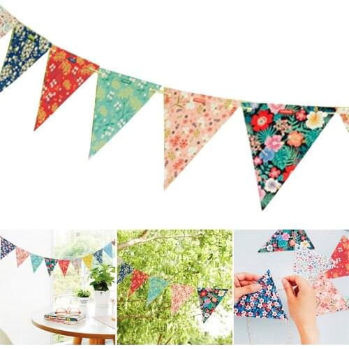 Floral Flags Print 3.2M Baby Birthday Party Supplies Cartoon Pennants Paper 12 Flags Decoration For Kids Garden Banner Bunting