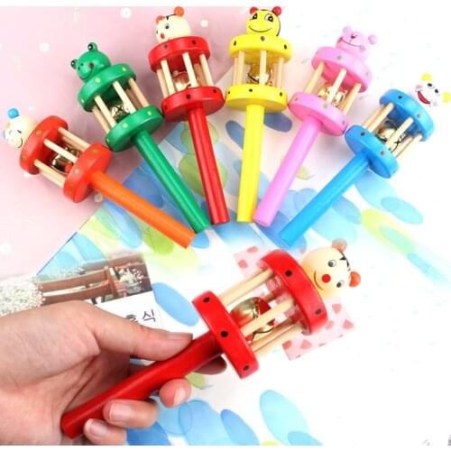 Wooden Cartoon Baby Hand Bell Middle Bell Baby Series Product Animal Rattle Hand Bell Interesting Creative Education Early Toy