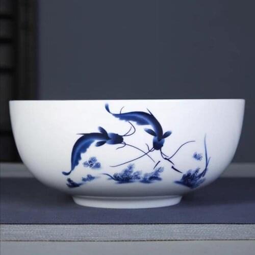 7/8inch Big Soup Bowl Jingdezhen Ceramic Ramen Bowls Chinese Blue and White Porcelain Fruit Salad Bowl Bone china Tableware Fish