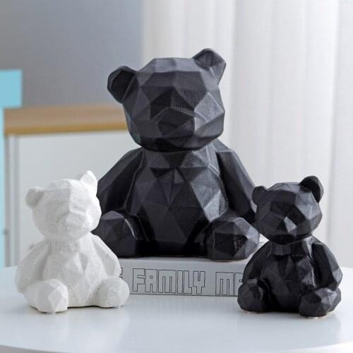 Ceramic Sculpture Bear Decoration Nordic Style Geometric Bear Ornament Home Decor Living Room Desktop Crafts Декор Для Дома