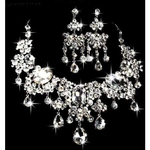 Classic Bridal Jewelry Sets Luxury Crystals Bride Wedding Necklace Earrings Set Party Prom Formal Occasion Jewelry Jewellery New