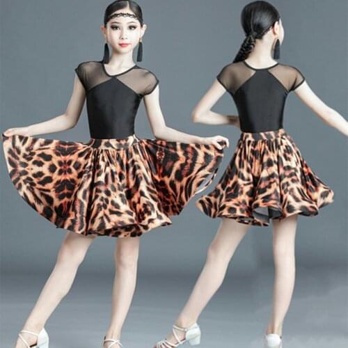 Leopard Print Girl Latin Dance Dress for Girls Competition Latin Dress Ballroom Costumes Stage Performance Top+Skirt Set Suit