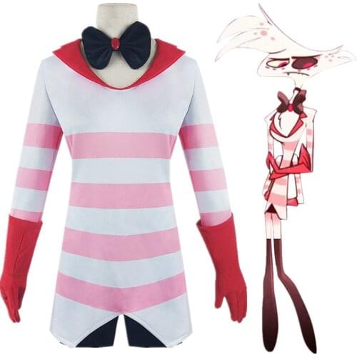 Hazbin Cosplay Hotel AngelDust Costume Suit Dress Shorts Gloves Bow Tie Socks Set Halloween Party
