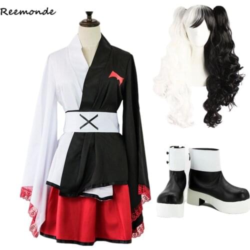 Anime Danganronpa Monokuma Cosplay Costume Top Skirt Japanese Kimono Uniform Womens Set Wigs Hair Shoes Cos Halloween Clothes