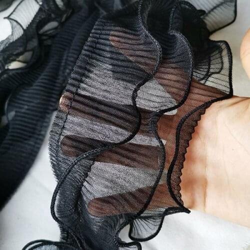 11Cm width white three-layer mesh ruffled pleated wave lace diy wedding doll clothing accessories