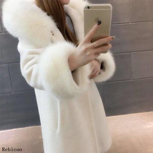 Women Winter Jacket fake fur Sheep Shearing Coat Fox Fur Collar Streetwear Thick Warm Outerwear Casual