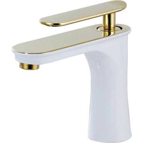 Copper Basin Faucets Solid Brass Sink Mixer Taps Hot & Cold Single Handle Deck Mounted Lavatory/Bathroom Use White & Gold