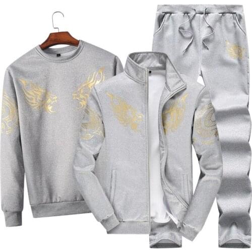 Autumn/Winter Sweat Suit Men Casual Tracksuit 3 Pc Set Drawstring Pants+Letter Printed Hoodies Jogger Sets Casual Slim Fit Suit