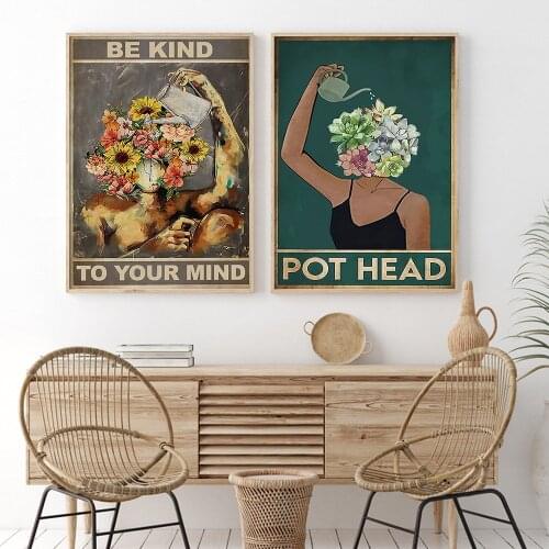 Mental Pot Head Wall Art Canvas Painting Vintage Posters Prints Be Kind To Your Mind Mental Health Living Room Home Decoration