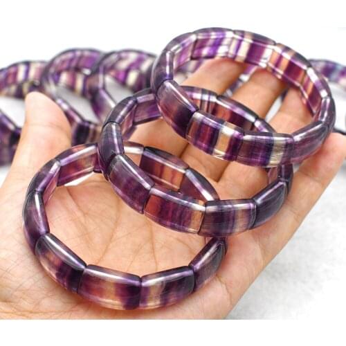 12x16mm AAAAA Natural Colorful Purpler Fluorite Quartz Wings Bracelet Rectangle Beads Wealthy Bracelet -8" free delivery