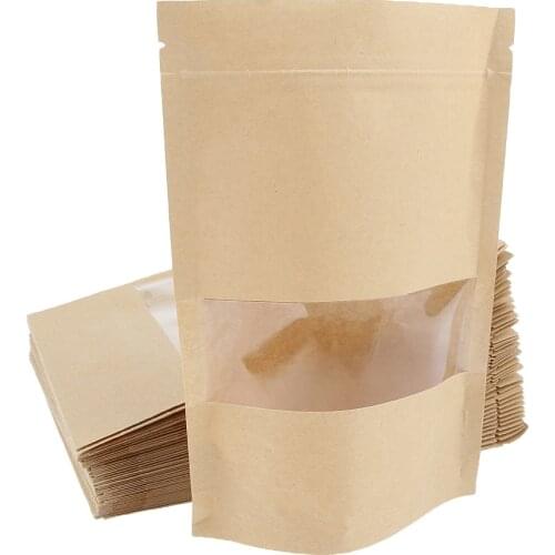 100 Piece Kraft Paper Bags Zipper And Bottom Bags, Tea Packaging Coffee Spices