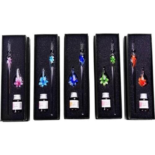 1 Pc Crystal Glass Dip Pen Set Non-carbon Ink Fountain Signature Pen Writing Tools Soda Glass Pen