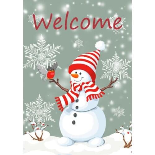 Own design winter merry christmas snow man welcome Double-Sided Garden Flag