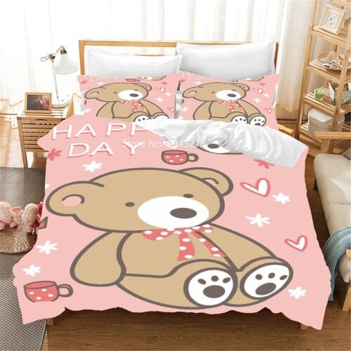 Cartoon Cute Bear Bird Animal Design Childrens Bedroom Decoration Comfortable Duvet Quilt Cover Pillowcase Bedding Color Print