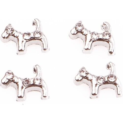 F1108 Silver Alloy Dog with Rhinestone floating charms 20pcs/lot for living memory glass floating locket charms DIY jewelry