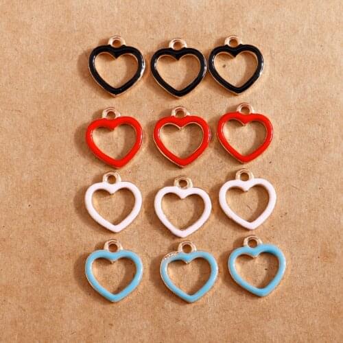 10pcs/lot 11*13mm Enamel Heart Circle Charms Hollow Out Heart Pendant ahd Charms for Bracelets Necklaces Jewelry Making
