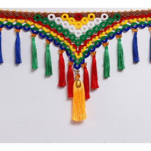 QGVLish 1Pcs National Colorful Curtain Tassel Fringe Valance Decor Lace Trims Belt Ribbon Truck Decoratiove Hanging Pendant