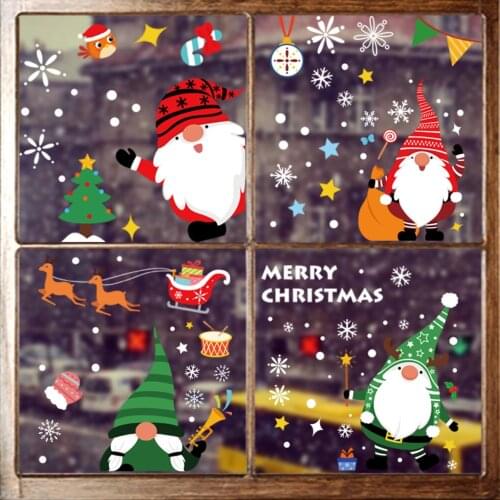 Santa Claus Elk Christmas Window Sticker Merry Christmas Decor For Home Christmas Ornament Xmas Gift Navidad 2021 New Year 2022