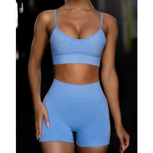 SVOKOR Summer Sports Suits Women Seamless Fitness Stretch Yoga Suit Gym Exercise Sports Tracksuit Running Yoga Shorts