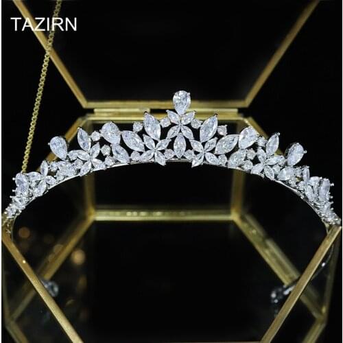 Sweet 16 Princess 5A Cubic Zirconia Wedding Bridal Tiaras and Crowns CZ Party Prom Small Hair Jewelry Accessories Gift for Women