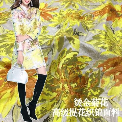 HLQON High quality Hot stamping yarn dyed jacquard brocade polyester fabric used for tissue women dress clothing patchwork