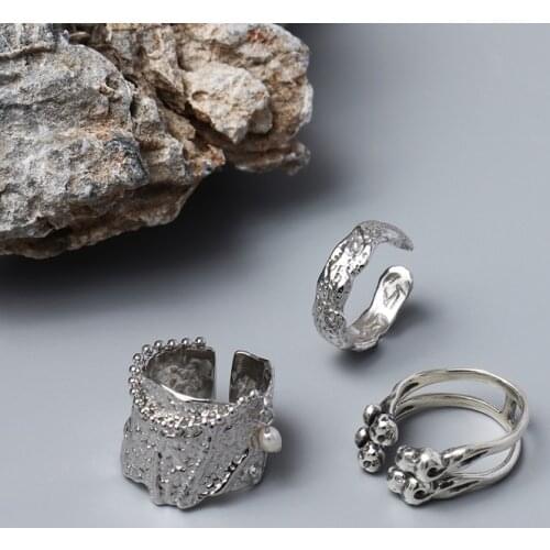Morivovog 925 Sterling Silver Irregular Texture Rings Original Design Japan Korea Vintage Wide Rings for Women Luxury Jewelry
