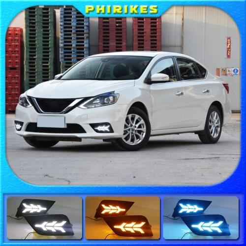 1Pair For Nissan Sentra Sylphy 2016-2018 Daylight LED DRL Daytime Running Lights with turn signal Fog Lamp