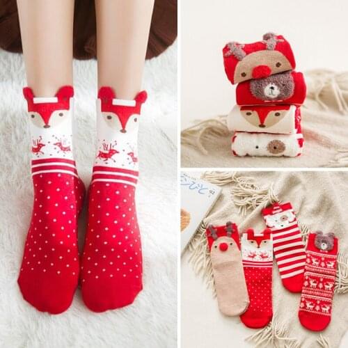 1 Pair Cartoon Christmas Socks Warm Christmas Decorations Keep Cartoon Animal Print Socks Xmas Gifts Elk Santa Claus Christmas