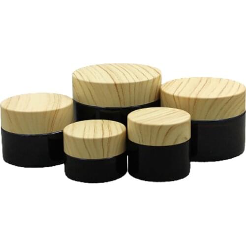 5G 10G 15G 30G 50G Empty Clear Brown Glass Cream Jar New False Wood Plastic Lid Refillable Bottle Cosmetic Packaging 30pcs 15pcs
