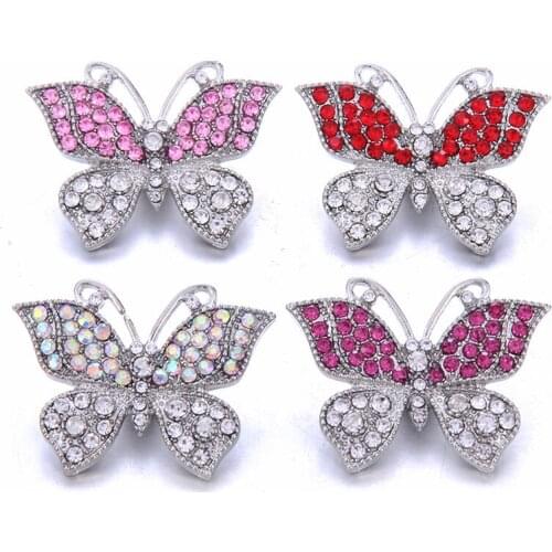 10pcs/lot High Quality Mix Rhinestone Butterfly Styles Metal Charm 18mm Snap Button Bracelet For women DIY Snap Button Jewelry
