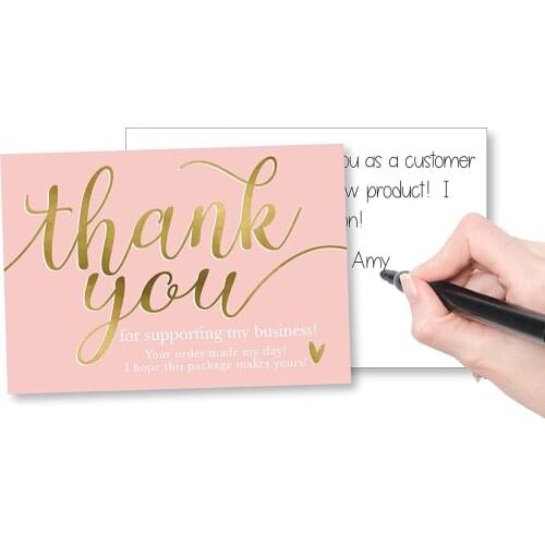 10pcs Pink Thank You for Supporting My Small Business Card Thanks Greeting Card Appreciation Cardstock for Sellers Gift 5*9cm