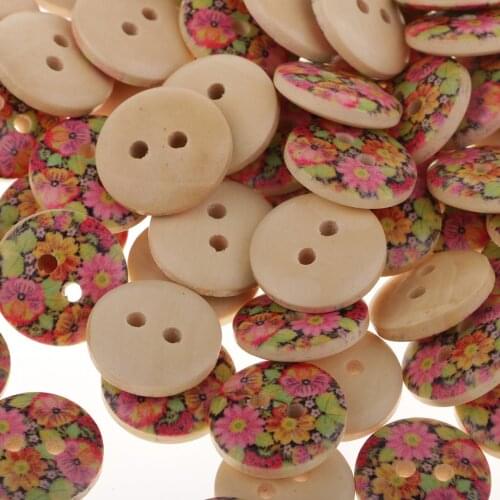 100Pcs Mixed Color Wood Buttons 15mm 2 Hole Sun Flower Painted Decorative Wooden Button for DIY Sewing Crafts