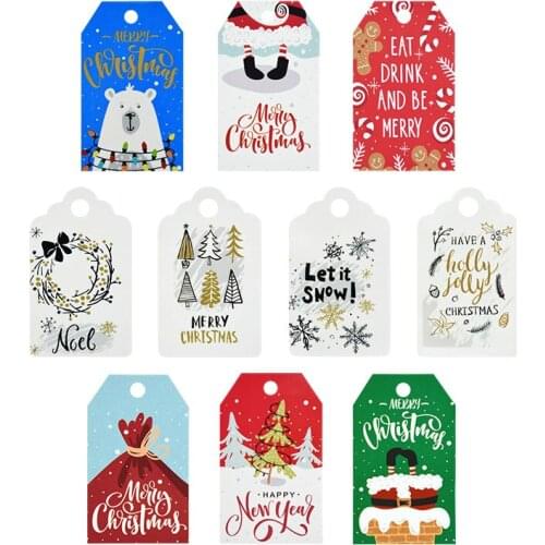 100pcs Christmas Tags Cartoon Santa Claus Christmas Tree Bear Labels Merry Christmas Paper Tag New Year Gift Wrapping Hang Tags