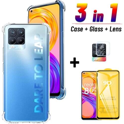 3-In-1 Funda Realme 8 Pro Shockproof Case Camera Lens Tempered Glass On Realme 7 Pro C21 Transparent Case For Realme GT Neo 5G