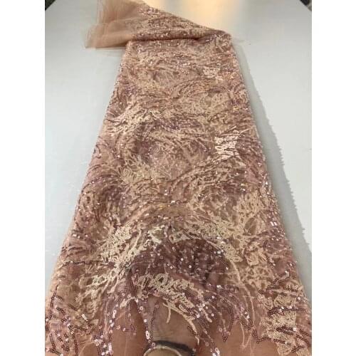 5yards/pc) High quality beaded African tulle lace fabric with sequins embroidery newest French net lace for party dress FSS368