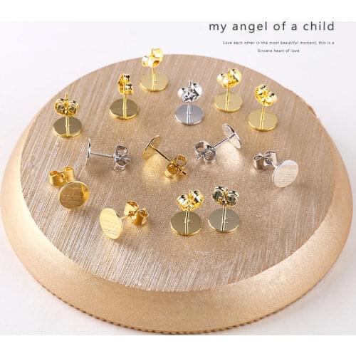6pcs Copper platingneedle flat earrings bow earplugs Stud Ear Flat Base Posts Plug Earrings for Men Women DIY materials