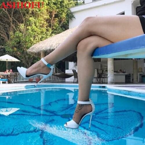 ASHIOFU Handmade Ladies High Heel Sandals Wedding Party Dress Shoes Open-toe Casual Daily Wear Evening Fashion White Sandals