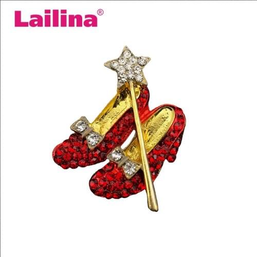 45mm Red Shoes Brooch Crystal Red Slippers Brooch Shoe Brooches