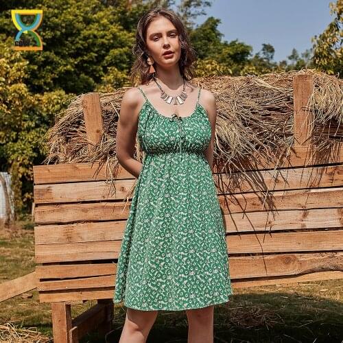 CGYY Sexy Plus Size Dresses Summer 2021 Ladies V Neck Floral Boho Short Ruffle Hem Sleeveless Green Halter Beach Vestido