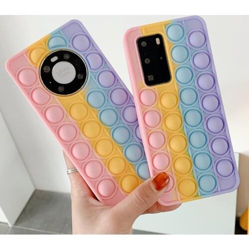 Cute Rainbow Silicon Phone Case For Huawei Honor 8X 9X 10 20 30S Play Y7P Y8P Y9S Y9 2019 Cover Reliver Stress Bubble Cover