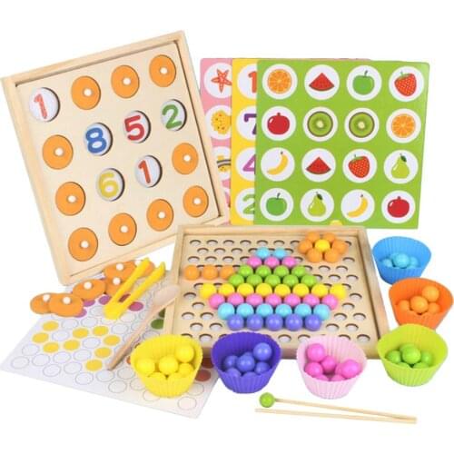 Kids Montessori Training Wooden Toys Chopsticks Clips Beads Memory Matching Chess Educational Toys Sorting Classification Game