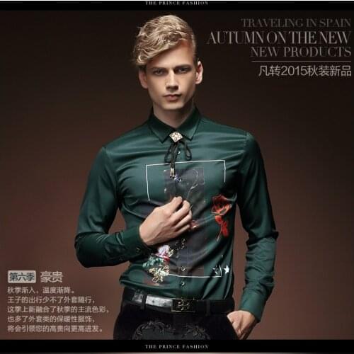 FanZhuan free shipping new mens male fashion casual fall man green slim long sleeved shirt PRINTED SHIRT MENS 2035 on sale