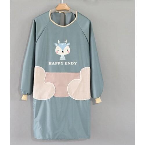 Apron Gown Long-Sleeved Household Kitchen Men Waterproof Restaurant Baking Oil-Proof Cartoon Korean Adult Women Overalls Fashion