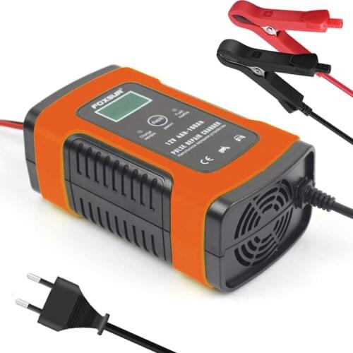 FOXSUR LCD Display 12V 20Ah 60Ah 100Ah Lead Acid Battery Charger UPS Motorcycle Car Battery Charger Pulse Repair Charger red