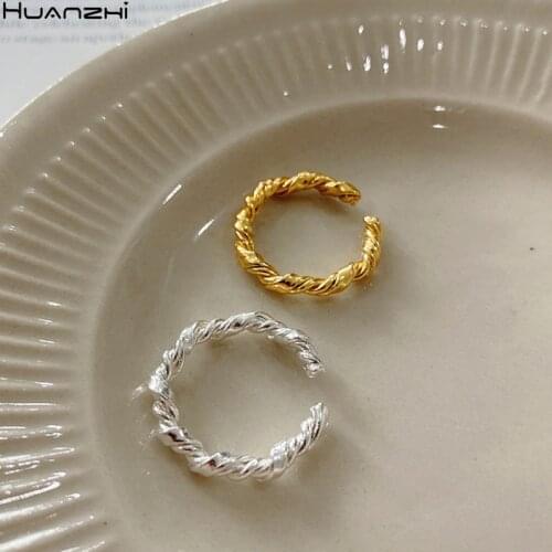 HUANZHI 2020 New Korean Simple Design Gold Silver Color Punk Twisted Winding Metal Open Adjustable Rings for Women Men Jewelry