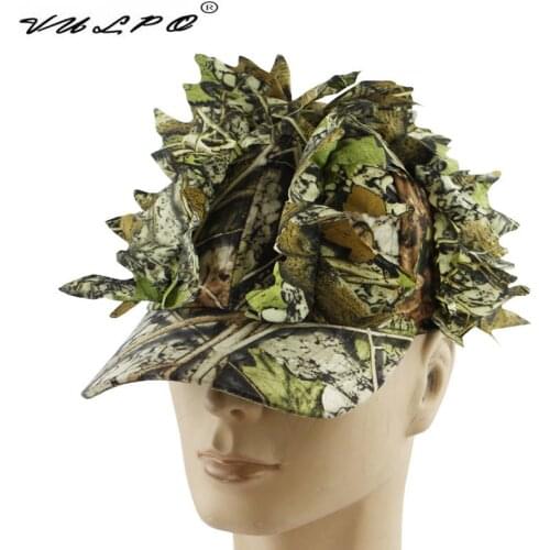 VULPO Outdoor Jungle Camouflage Cap Tactical Camo Hunting Hat Sniper Hidden Hat with Bionic Leaf