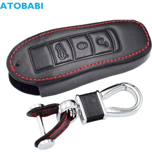 Leather Car Key Case For Porsche Cayenne 911 996 Panamera Macan Boxster 986 987 981 3 Buttons Smart Remote Fob Protector Cover