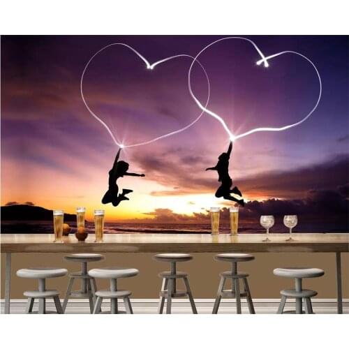 Beibehang Wallpaper custom 3D personality romantic beautiful dreams heart shaped couple characters silhouette background
