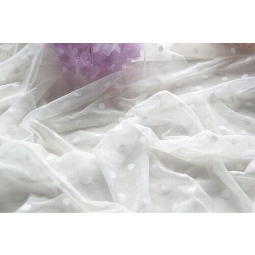 Off White Polka Dots Fabric - Spot Tulle Lace - Soft Mesh Lace Fabric 55" Width 1 Yard