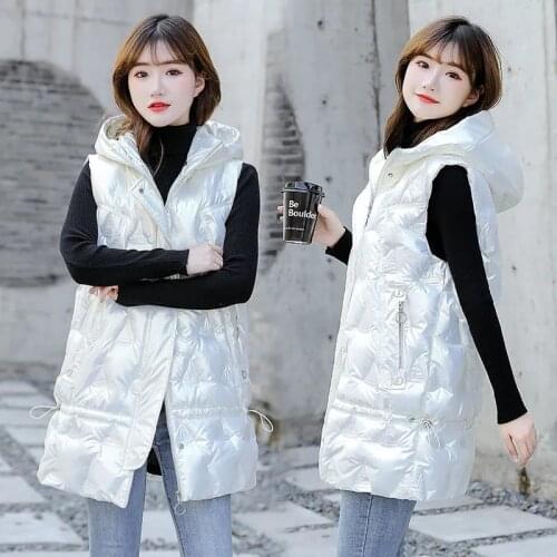 Autumn Women Vest Winter Warm Plus Size Glossy Down Cotton Padded Jacket Female Stand Collar Sleeveless Waistcoat Ladies H1553